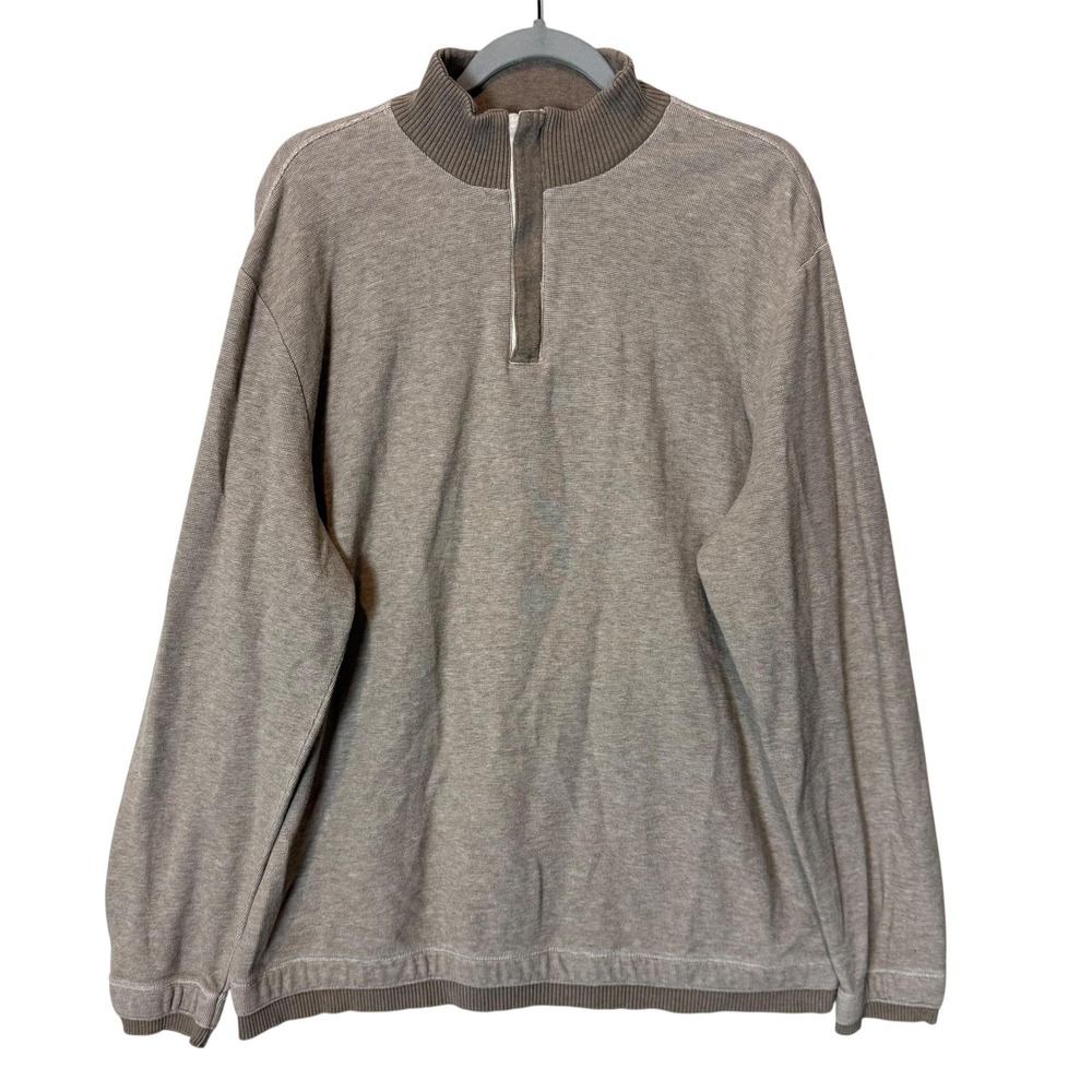 Banana Republic Sweater Mens XL Gray 1/4 Zip Mock Neck Cotton Knit Pullover
